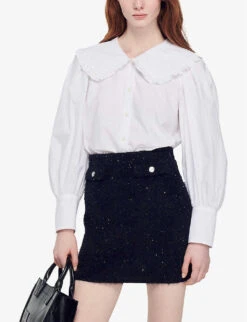 Sandro Alda Oversized Collar Cotton-jersey Shirt -Ted Bakee Clothing Shop R04102176 NATURELS ALT02