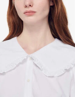 Sandro Alda Oversized Collar Cotton-jersey Shirt -Ted Bakee Clothing Shop R04102176 NATURELS ALT04