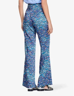 Sandro Donelo Floral-print Flared-leg Woven Trousers -Ted Bakee Clothing Shop R04102329 BLEUS ALT03