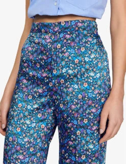 Sandro Donelo Floral-print Flared-leg Woven Trousers -Ted Bakee Clothing Shop R04102329 BLEUS ALT04