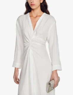 Sandro Vendome Gathered-seam V-neck -Ted Bakee Clothing Shop R04102386 NATURELS ALT02