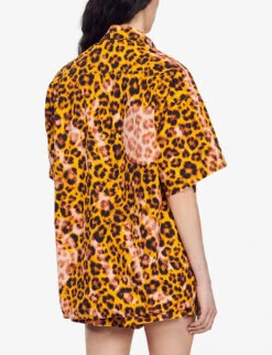 Sandro Avery Leopard-print Oversized Cotton Shirt -Ted Bakee Clothing Shop R04102405 NOIRGRIS ALT03