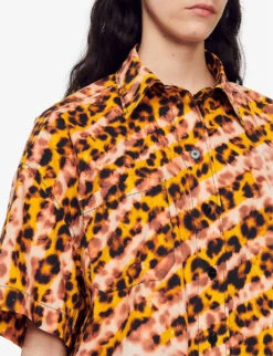 Sandro Avery Leopard-print Oversized Cotton Shirt -Ted Bakee Clothing Shop R04102405 NOIRGRIS ALT04