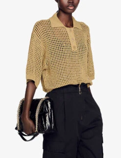 Sandro Anis Short-sleeved Cotton-knit Top -Ted Bakee Clothing Shop R04102658 VERTS ALT04