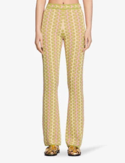 Sandro Zig-zag Print Flared-leg High-rise Woven Trousers -Ted Bakee Clothing Shop R04102692 NATURELS ALT02