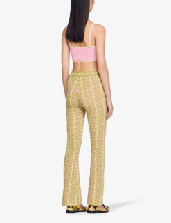 Sandro Zig-zag Print Flared-leg High-rise Woven Trousers -Ted Bakee Clothing Shop R04102692 NATURELS ALT03