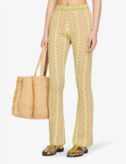 Sandro Zig-zag Print Flared-leg High-rise Woven Trousers -Ted Bakee Clothing Shop R04102692 NATURELS ALT04