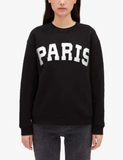 CLAUDIE PIERLOT Paris Patch-print Cotton-blend Jumper -Ted Bakee Clothing Shop R04103280 NOIRGRIS ALT02