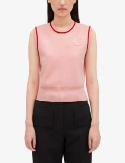CLAUDIE PIERLOT Majusculi Braided-trim Knitted Vest Top -Ted Bakee Clothing Shop R04103345 DIVERS ALT02
