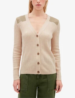 CLAUDIE PIERLOT Marielle Shoulder-patch Rib-knit Cardigan -Ted Bakee Clothing Shop R04103403 ROSES ALT02