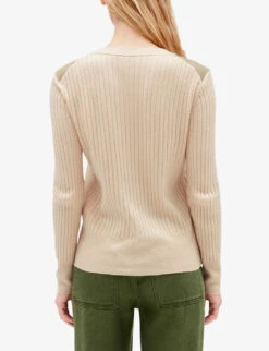 CLAUDIE PIERLOT Marielle Shoulder-patch Rib-knit Cardigan -Ted Bakee Clothing Shop R04103403 ROSES ALT03