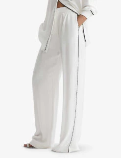 Reiss Gina Contrast-trim Mid-rise Wide-leg Satin Trousers -Ted Bakee Clothing Shop R04103875 IVORY ALT02