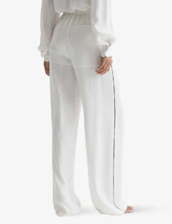 Reiss Gina Contrast-trim Mid-rise Wide-leg Satin Trousers -Ted Bakee Clothing Shop R04103875 IVORY ALT03