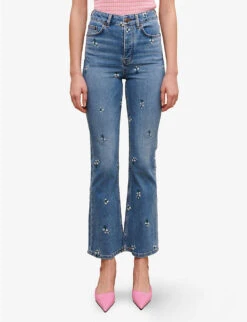 Maje Floral Crystal-embellished Flared High-rise Stretch-denim Jeans -Ted Bakee Clothing Shop R04104070 BLEUS ALT02