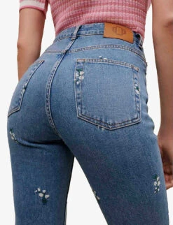 Maje Floral Crystal-embellished Flared High-rise Stretch-denim Jeans -Ted Bakee Clothing Shop R04104070 BLEUS ALT04