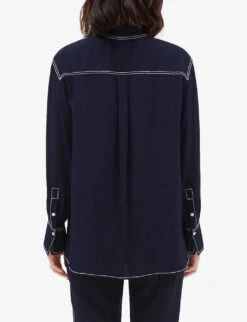 CLAUDIE PIERLOT Candice Contrast-stitch Silk Shirt -Ted Bakee Clothing Shop R04104294 BLEUS ALT03