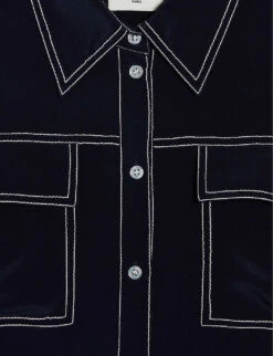CLAUDIE PIERLOT Candice Contrast-stitch Silk Shirt -Ted Bakee Clothing Shop R04104294 BLEUS ALT04