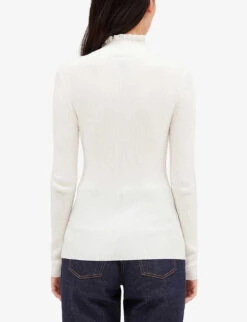 CLAUDIE PIERLOT Ruffled-collar Scroll-pattern Knitted Jumper -Ted Bakee Clothing Shop R04104785 NATURELS ALT02