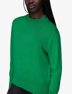Whistles Mae Mock-neck Cotton-blend Jumper -Ted Bakee Clothing Shop R04105476 GREEN ALT02