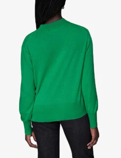 Whistles Mae Mock-neck Cotton-blend Jumper -Ted Bakee Clothing Shop R04105476 GREEN ALT03