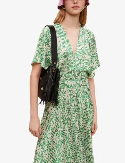 Maje Floral And Stripe-print Satin Maxi Dress -Ted Bakee Clothing Shop R04105506 VERTS ALT02