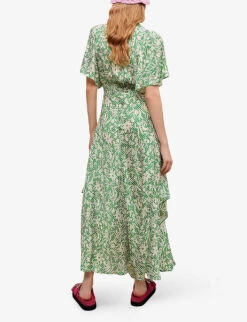 Maje Floral And Stripe-print Satin Maxi Dress -Ted Bakee Clothing Shop R04105506 VERTS ALT03