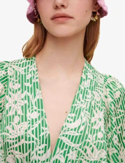 Maje Floral And Stripe-print Satin Maxi Dress -Ted Bakee Clothing Shop R04105506 VERTS ALT04