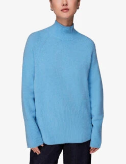 Whistles Oversized Funnel-neck Stretch-knit Jumper -Ted Bakee Clothing Shop R04106972 BLUE ALT02