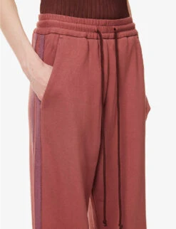 Contrast-piping Straight-leg High-rise Cotton-jersey Jogging Bottoms -Ted Bakee Clothing Shop R04109270 HENNA ALT04