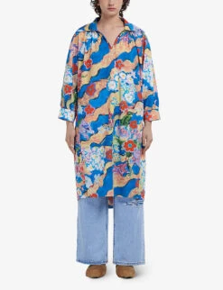 Marni Graphic-print Notch-collar Cotton Midi Dress -Ted Bakee Clothing Shop R04110507 COBALT ALT02