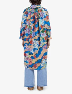 Marni Graphic-print Notch-collar Cotton Midi Dress -Ted Bakee Clothing Shop R04110507 COBALT ALT03