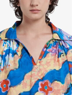 Marni Graphic-print Notch-collar Cotton Midi Dress -Ted Bakee Clothing Shop R04110507 COBALT ALT04