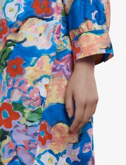 Marni Graphic-print Notch-collar Cotton Midi Dress -Ted Bakee Clothing Shop R04110507 COBALT ALT05