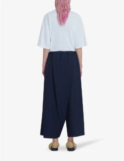 Marni Draped Wide-leg Mid-rise Wool Trousers -Ted Bakee Clothing Shop R04110572 BLUBLACK ALT03
