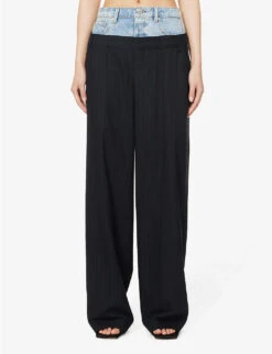 FRAME Le Mix Wide-leg High-rise Woven Trousers -Ted Bakee Clothing Shop R04117906 NAVYMULTI ALT02