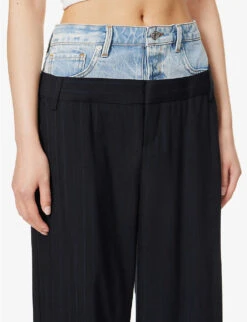 FRAME Le Mix Wide-leg High-rise Woven Trousers -Ted Bakee Clothing Shop R04117906 NAVYMULTI ALT04