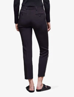 THE KOOPLES Crystal-embellished Tapered-leg Mid-rise Stretch-woven Trousers -Ted Bakee Clothing Shop R04121425 BLA01 ALT03