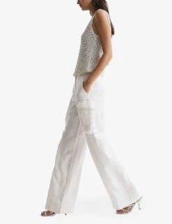 Reiss Robyn Patch-pocket Wide-leg Linen Trousers -Ted Bakee Clothing Shop R04122262 WHITE ALT02