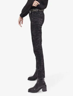 THE KOOPLES Rhinestone-embellished Slim-leg Mid-rise Stretch-denim Jeans -Ted Bakee Clothing Shop R04122413 BLA55 ALT02