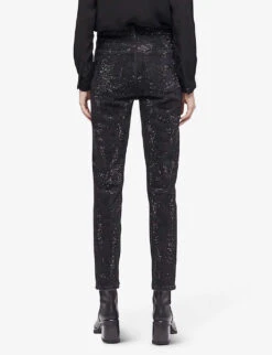 THE KOOPLES Rhinestone-embellished Slim-leg Mid-rise Stretch-denim Jeans -Ted Bakee Clothing Shop R04122413 BLA55 ALT03