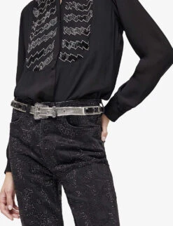 THE KOOPLES Rhinestone-embellished Slim-leg Mid-rise Stretch-denim Jeans -Ted Bakee Clothing Shop R04122413 BLA55 ALT04
