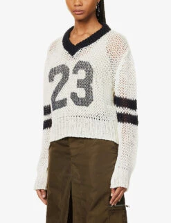 Cheer Logo-pattern Wool And Alpaca-blend Knitted Jumper -Ted Bakee Clothing Shop R04123217 CREAMNAVY ALT02
