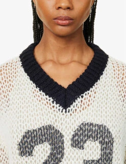 Cheer Logo-pattern Wool And Alpaca-blend Knitted Jumper -Ted Bakee Clothing Shop R04123217 CREAMNAVY ALT04