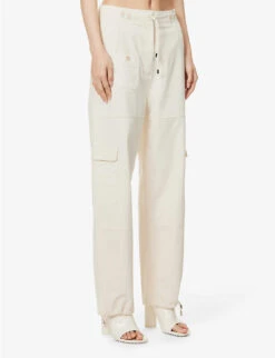 Toteme Drawstring-waist Straight-leg High-rise Organic-cotton Trousers -Ted Bakee Clothing Shop R04124849 ECRU ALT02