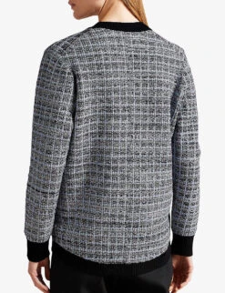 Ted Baker Carmein Checked V-neck Knitted Cardigan -Ted Bakee Clothing Shop R04125145 IVORY ALT03