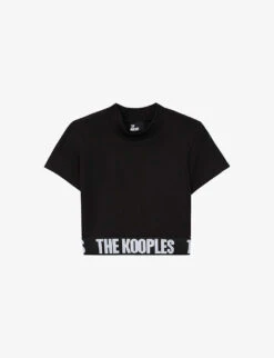 THE KOOPLES Logo-print Cropped Stretch-woven Top
