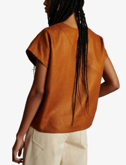 Soeur Uzes V-neck Relaxed-fit Linen Blouse -Ted Bakee Clothing Shop R04125736 ORANGE ALT02