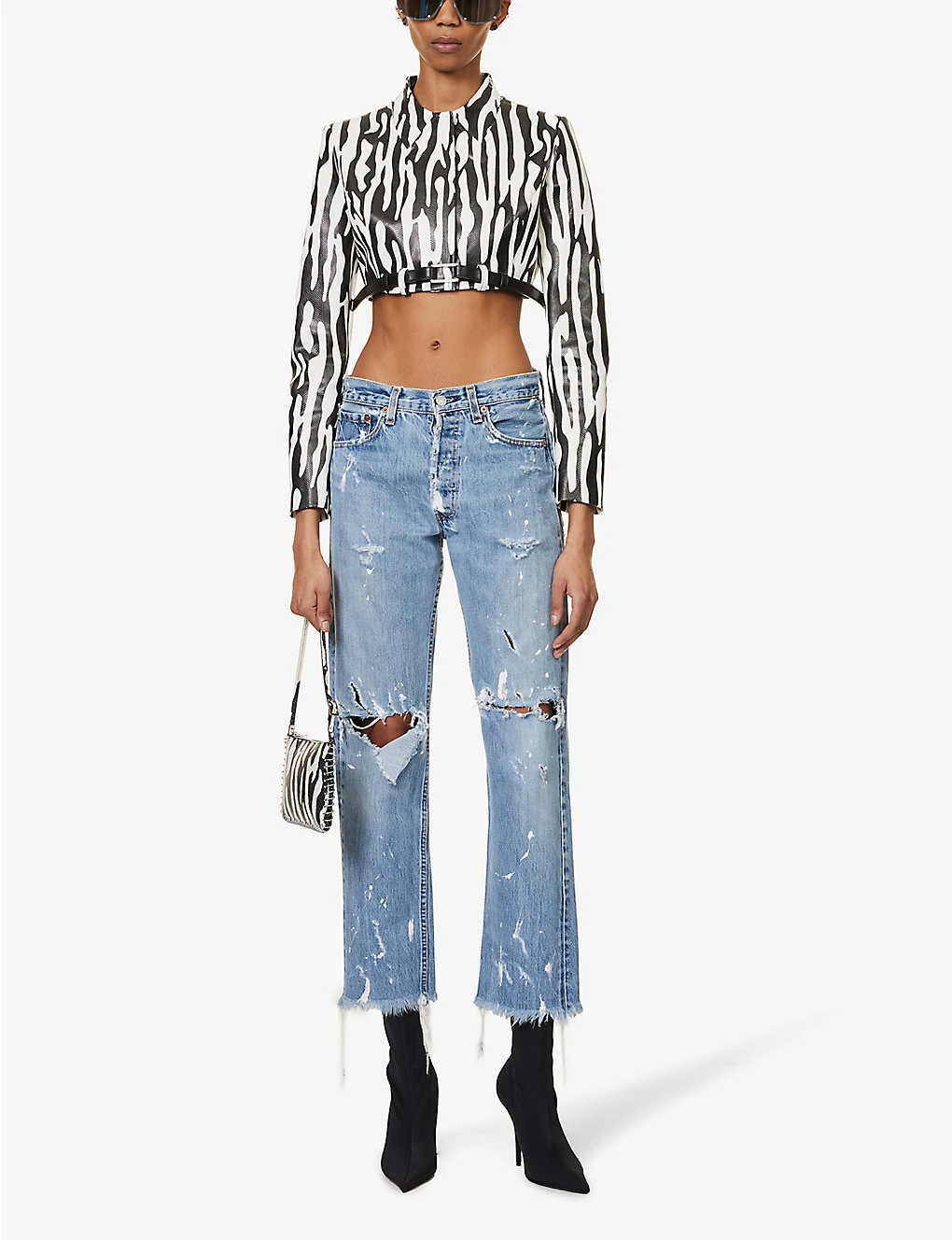 Paint-splatter Straight Wide-leg Mid-rise Jeans 2 Paint-splatter Straight Wide-leg Mid-rise Jeans - Image 2