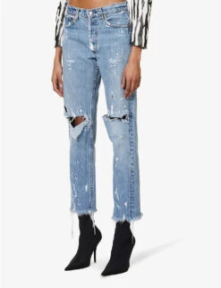 Paint-splatter Straight Wide-leg Mid-rise Jeans 8 Paint-splatter Straight Wide-leg Mid-rise Jeans -Ted Bakee Clothing Shop R04127903 LIGHTBLUEWASH ALT02