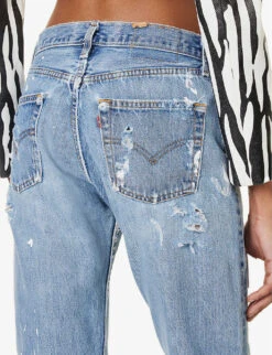 Paint-splatter Straight Wide-leg Mid-rise Jeans 10 Paint-splatter Straight Wide-leg Mid-rise Jeans -Ted Bakee Clothing Shop R04127903 LIGHTBLUEWASH ALT04